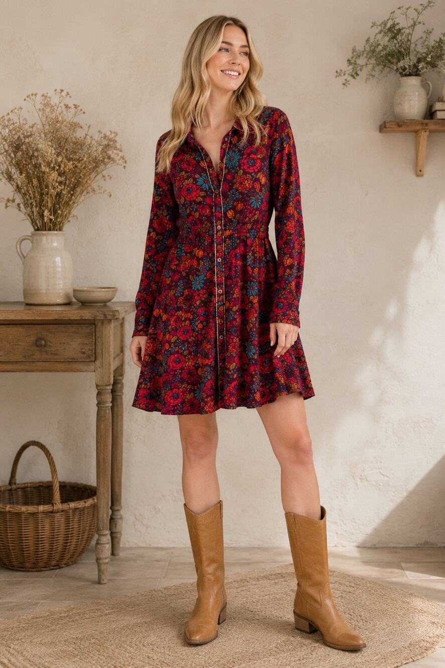 Natural Life Floral Button Down Shirt Dress M Boho Cottagecore Whimsical Cotton